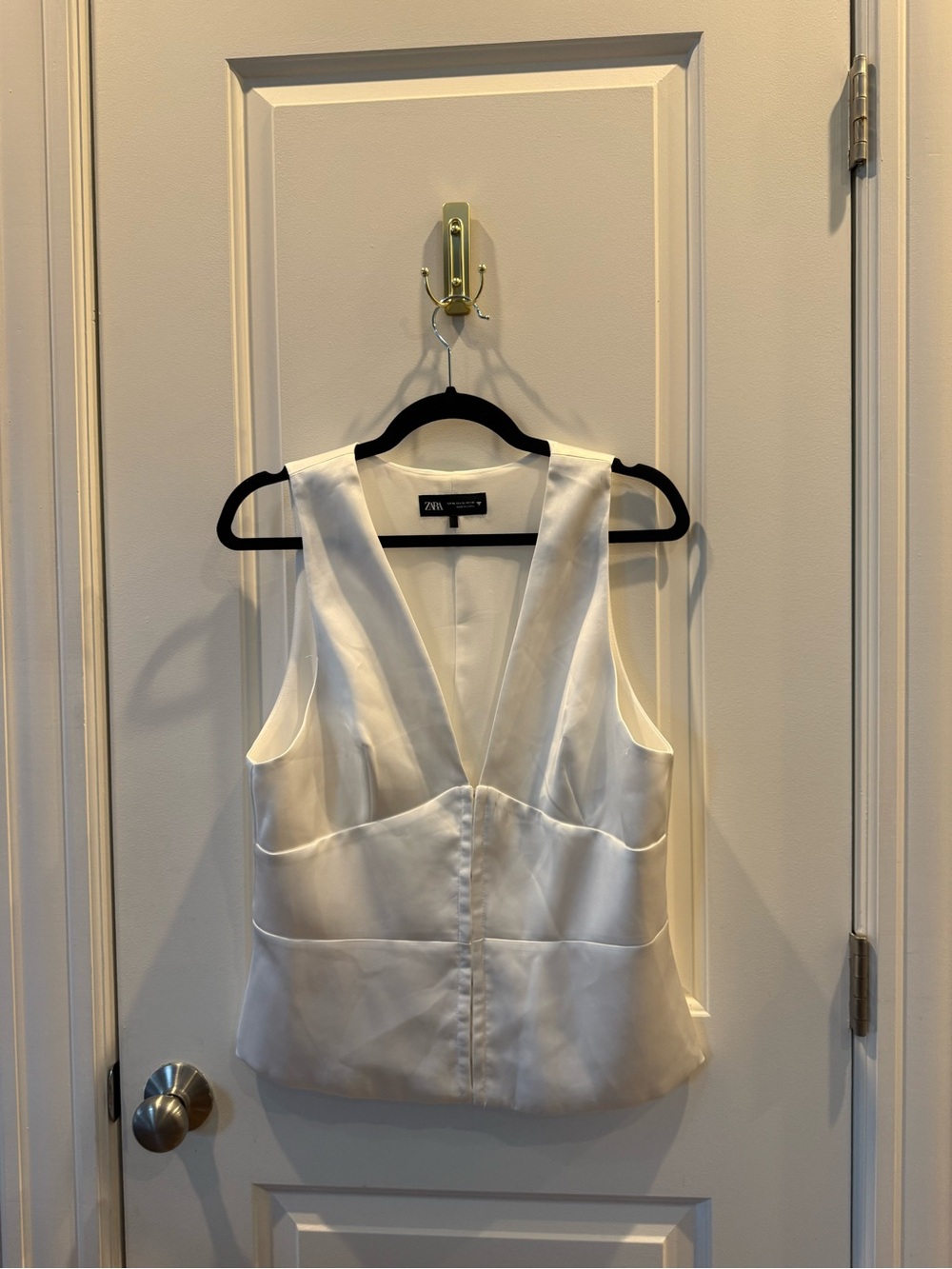Zara Ivory Satin Deep V Camisole